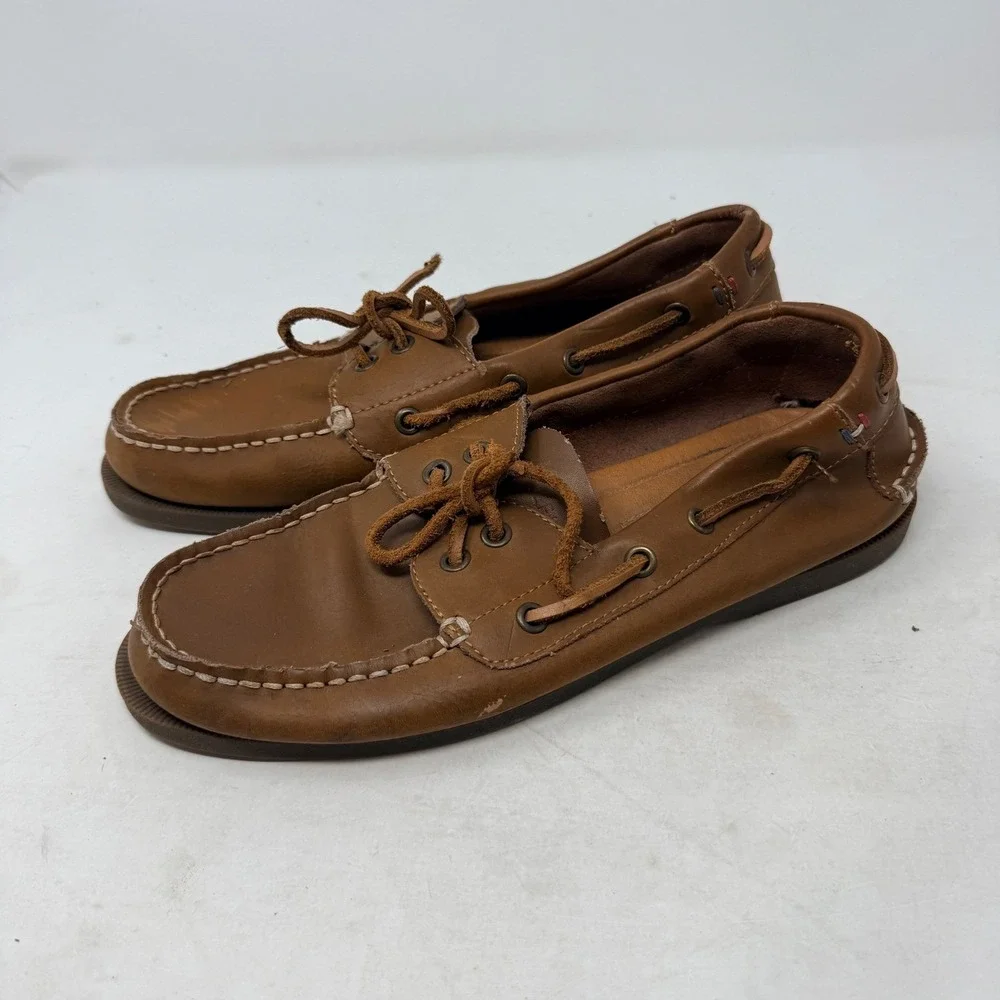 Tommy Hilfiger Mens Tan Leather Boat Shoes Nautical Loafers Size 7
